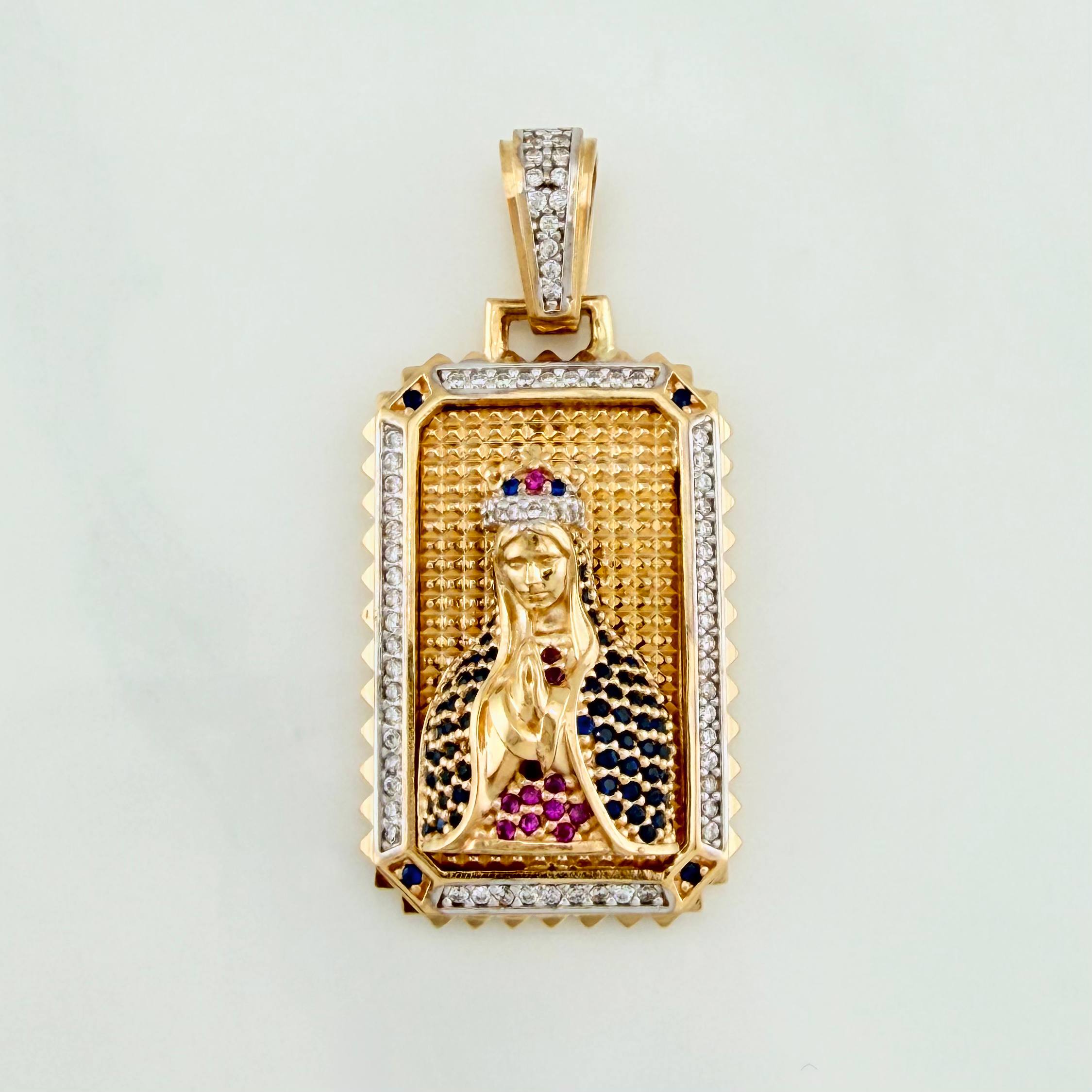 Pendant Virgin Mary 12.35 g / 1 3/4 in Two Golds Yellow White 18K