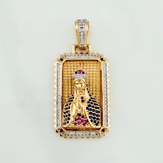 Dije Virgen Maria 12.35 g / 1 3/4 in Dos Oros Amarillo Blanco 18K