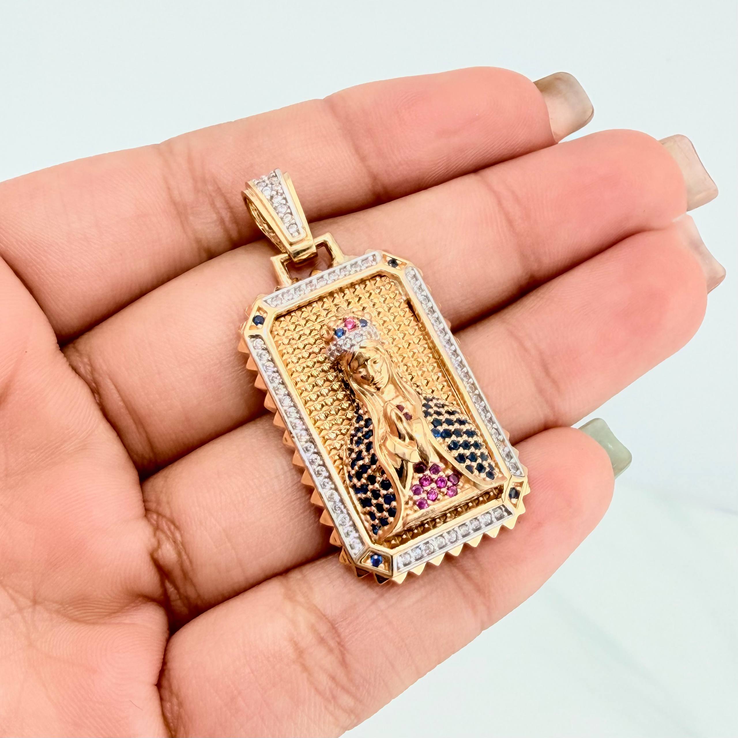 Pendant Virgin Mary 12.35 g / 1 3/4 in Two Golds Yellow White 18K