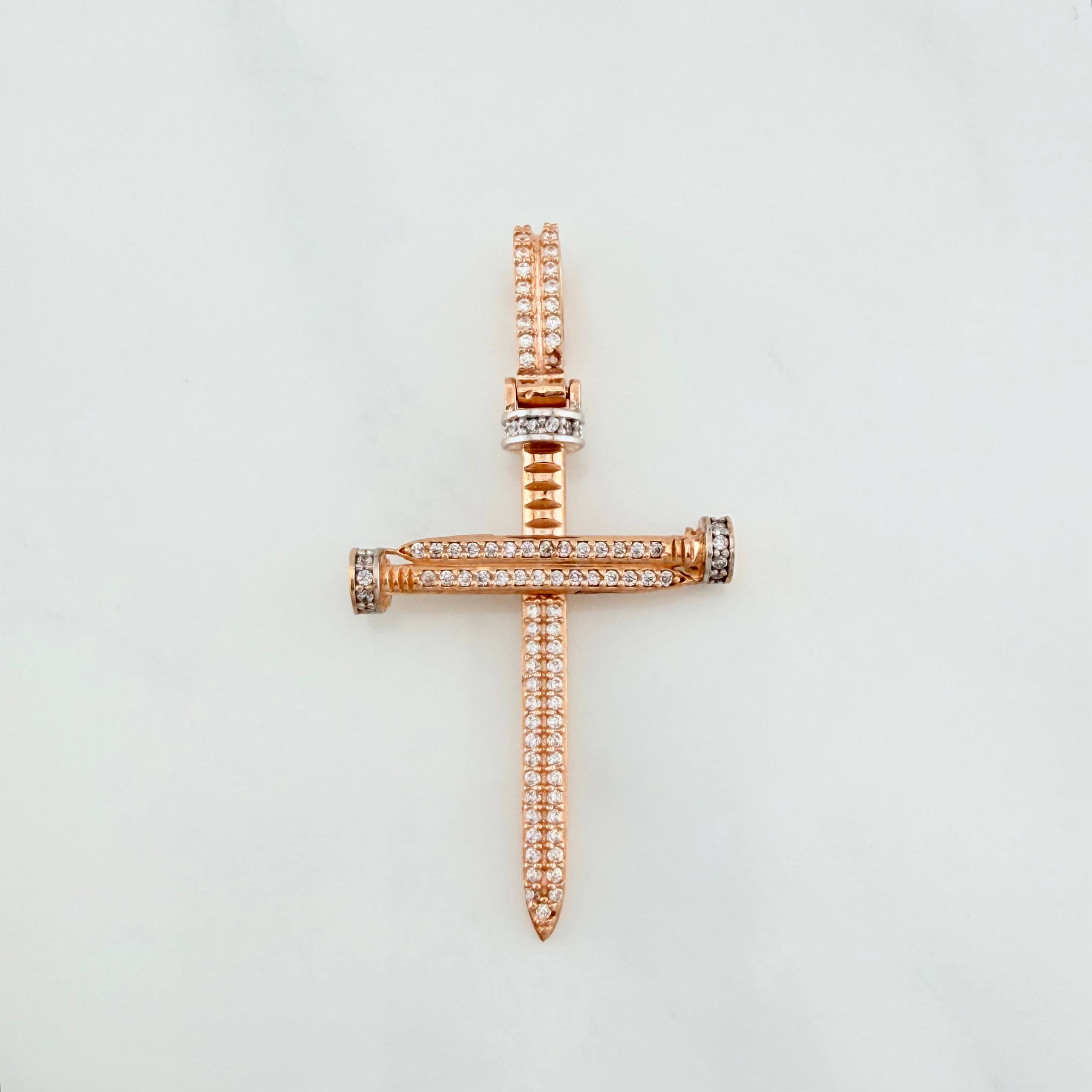 Pendant Nail Cross 3.95 g / 2 in Two Golds White Rose 18K