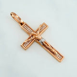Pendant Cross Christ 6.5 g / 2 in Two Golds White Rose 18K