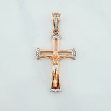 Pendant Cross Christ 3.4 g / 1 3/4 in Two Golds White Rose 18K