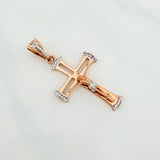 Pendant Cross Christ 3.4 g / 1 3/4 in Two Golds White Rose 18K