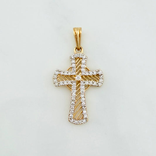 Dije Cruz 1.85 g / 1 1/4 in Dos Oros Amarillo Blanco 18K