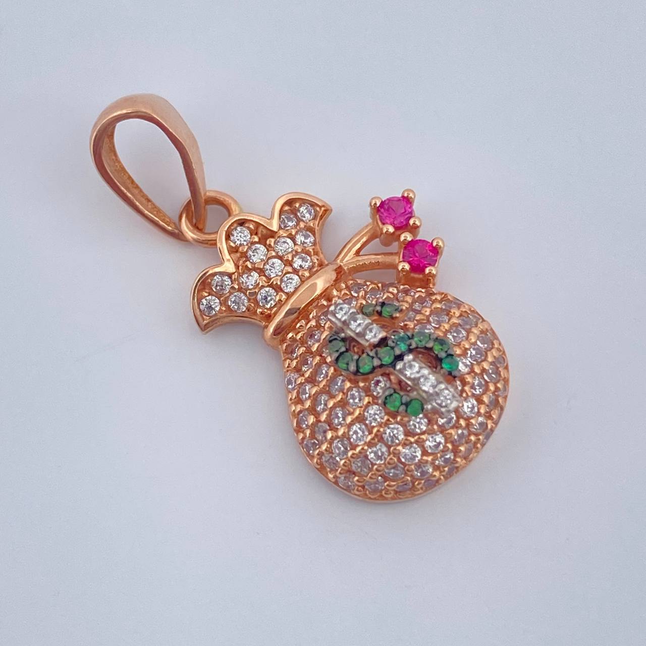 Dije Bolsa De Dinero 2.55gr / 1 in / Dos Oros Negro Rosa 18K %