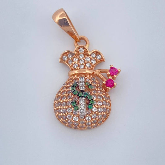 Dije Bolsa De Dinero 2.55gr / 1 in / Dos Oros Negro Rosa 18K %