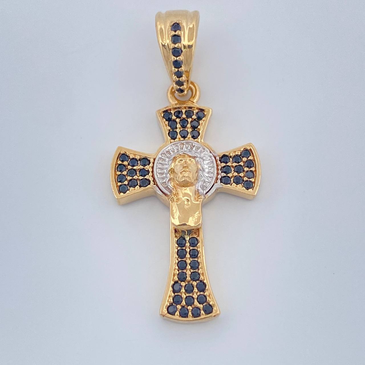 Dije Cruz Rostro Cristo 3.4gr / 1 1/4 in / Dos Oros Amarillo Blanco 18K %