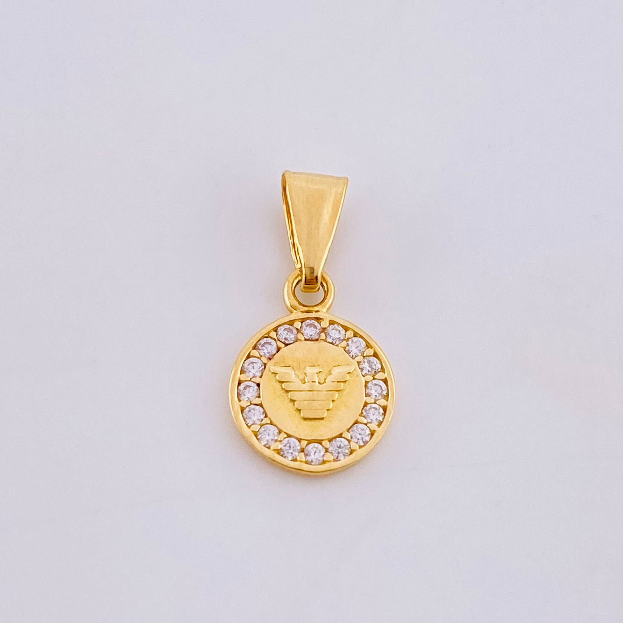 Pendant Striped Eagle 0.6gr / 1.4cm / White Zircons Yellow Gold