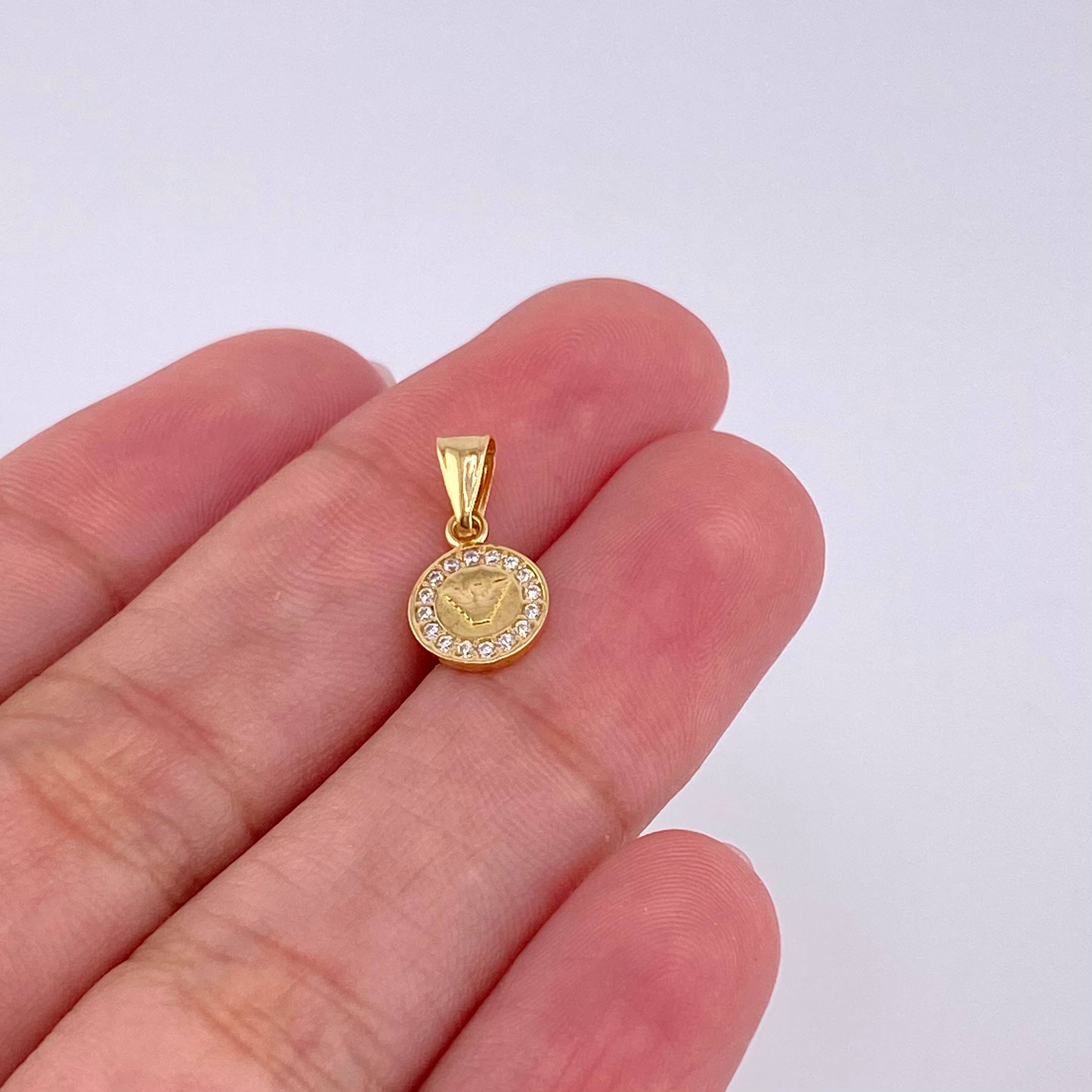 Pendant Striped Eagle 0.6gr / 1.4cm / White Zircons Yellow Gold