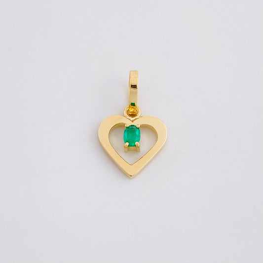 Dije Corazón Chispa Esmeralda 4pts 0.45g / 1/2 in Oro Amarillo 18K