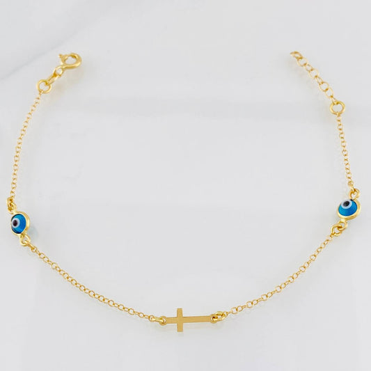 Pulso Aro Seguido Cruz 1.4g / 7 in / 1.3mm Oro Amarillo 18K