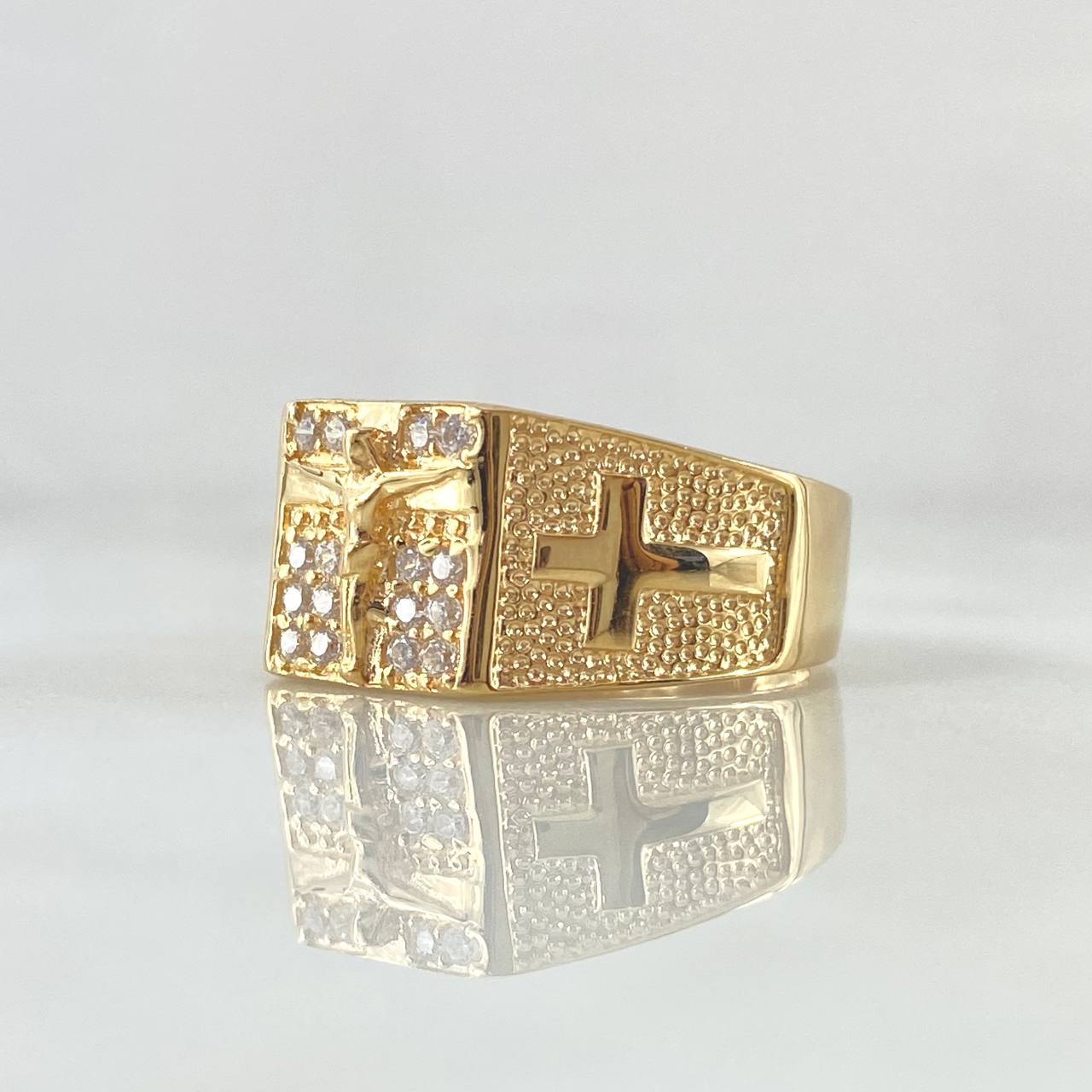 Anillo Cristo Punteado 5.4gr / T9 / Circones Blancos Oro Amarillo 18K ©