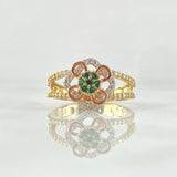 Clover Flower Ring Mobile 3.55gr / T7 1/2 / White Green Zircons Three 18K Golds ©