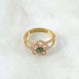 Clover Flower Ring Mobile 3.55gr / T7 1/2 / White Green Zircons Three 18K Golds ©