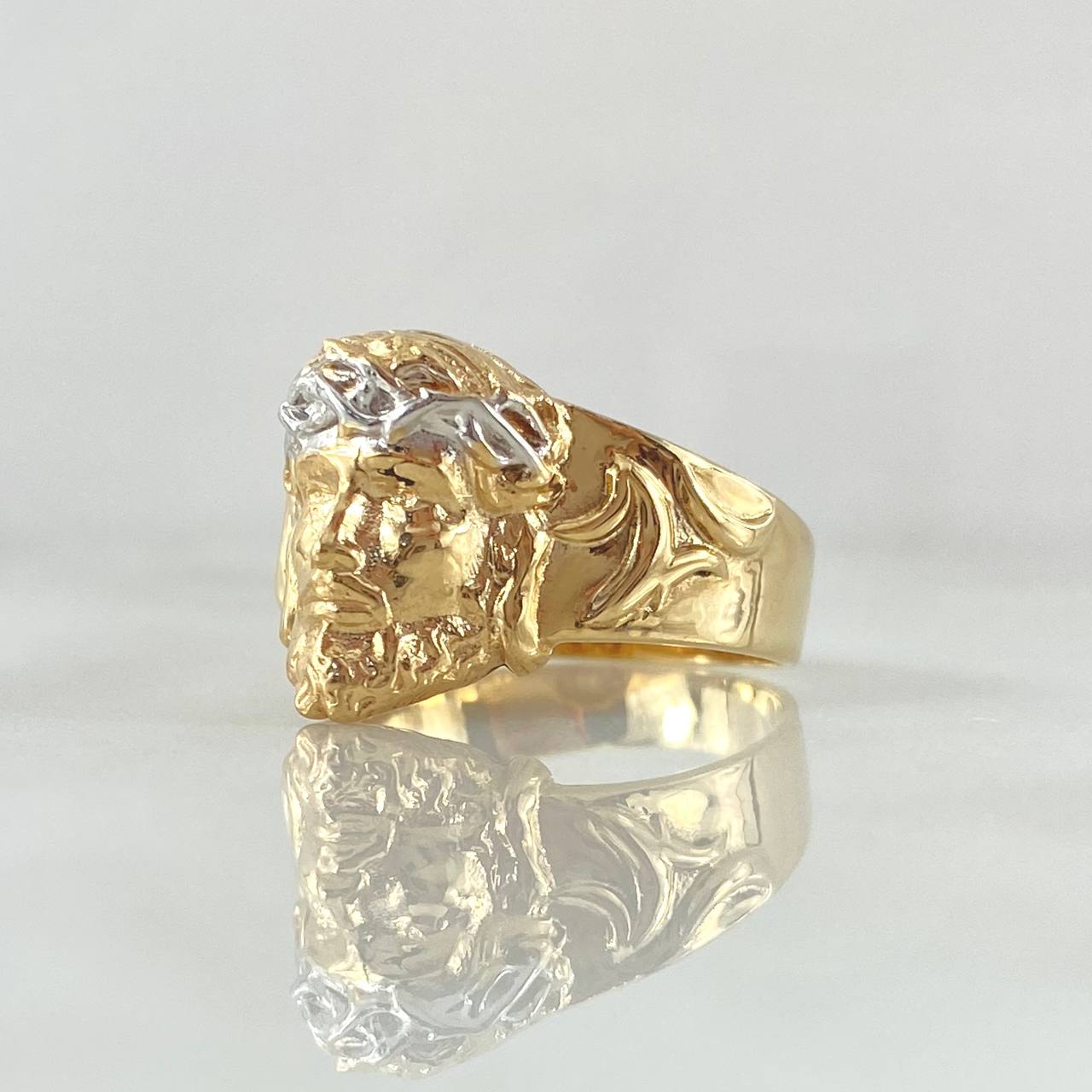 Anillo Rostro de Jesús 7.85gr / T9 / Liso Dos Oros Amarillo Blanco 18K ©