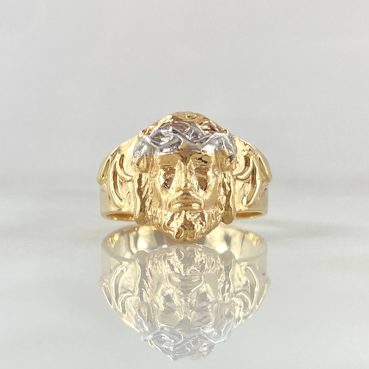 Anillo Rostro de Jesús 7.85gr / T9 / Liso Dos Oros Amarillo Blanco 18K ©