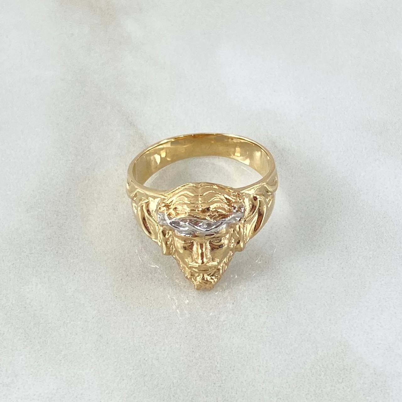 Anillo Rostro de Jesús 7.85gr / T9 / Liso Dos Oros Amarillo Blanco 18K ©