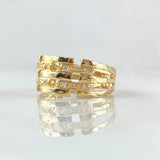 Anillo Doble Eslabon Rectangular 4gr / T8 1/4 / Circones Blancos Oro Amarillo 18K ©