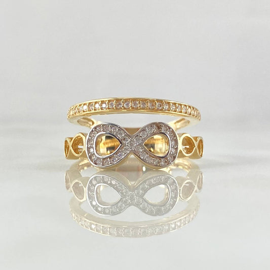 Triple Infinite Rail Ring Super Set 4.35gr / T7 1/2 / White Zircons Two Yellow White Gold 18K ©