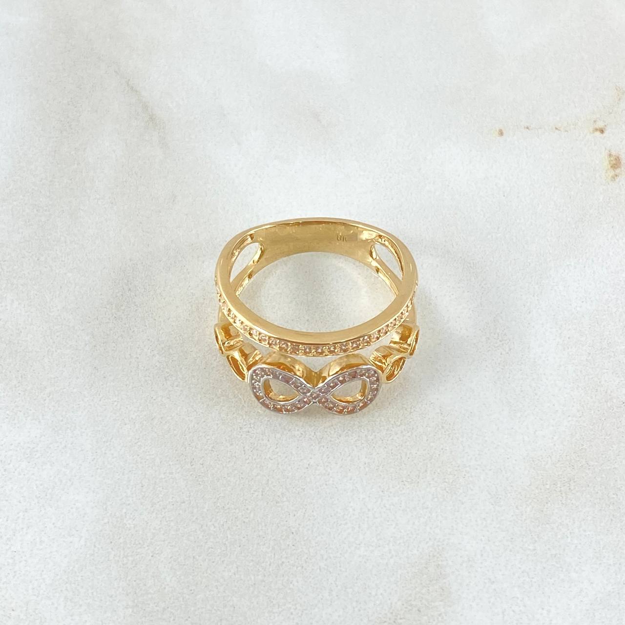 Anillo Carril Triple Infinito Super Puesto 4.35gr / T7 1/2 / Circones Blancos Dos Oros Amarillo Blanco 18K ©