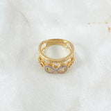 Anillo Carril Triple Infinito Super Puesto 4.35gr / T7 1/2 / Circones Blancos Dos Oros Amarillo Blanco 18K ©