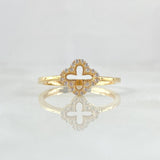 Anillo Flor Trebol 1.75gr / T7 3/4 / Circones Blancos Oro Amarillo 18K ©