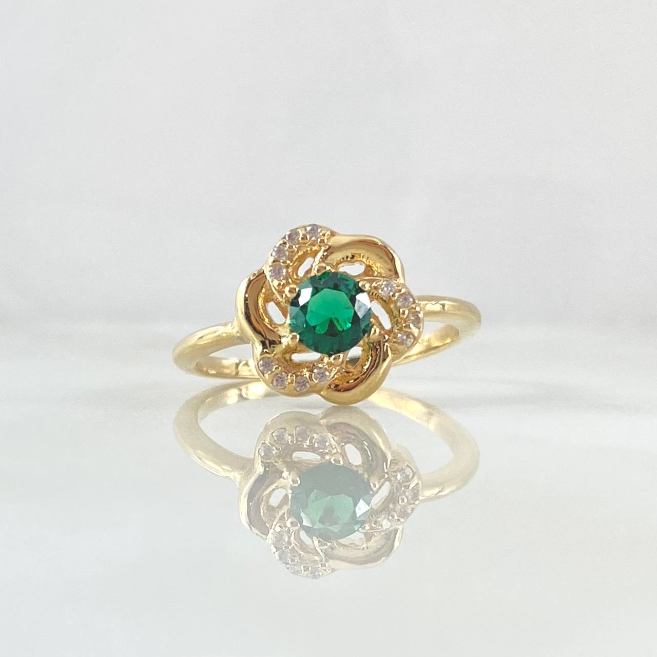 Gardenia Flower Ring 3.4gr / T7 1/4 / White Green Zircons Yellow Gold 18K ©
