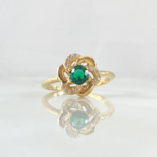 Gardenia Flower Ring 3.4gr / T7 1/4 / White Green Zircons Yellow Gold 18K ©