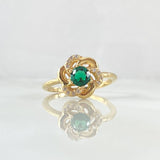 Gardenia Flower Ring 3.4gr / T7 1/4 / White Green Zircons Yellow Gold 18K ©
