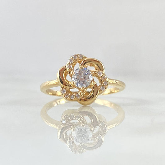 Gardenia Flower Ring 3.15gr / T7 1/4 / White Zirconia Yellow Gold 18K ©