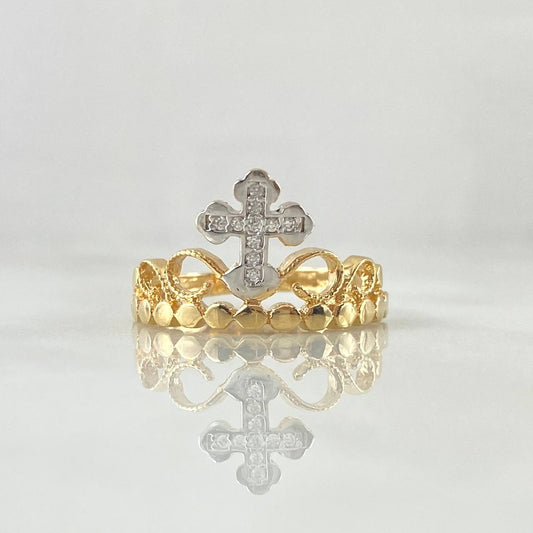 Crossed Crown Ring 2.55gr / T6 / White Zircons Two Yellow White Gold 18K ©