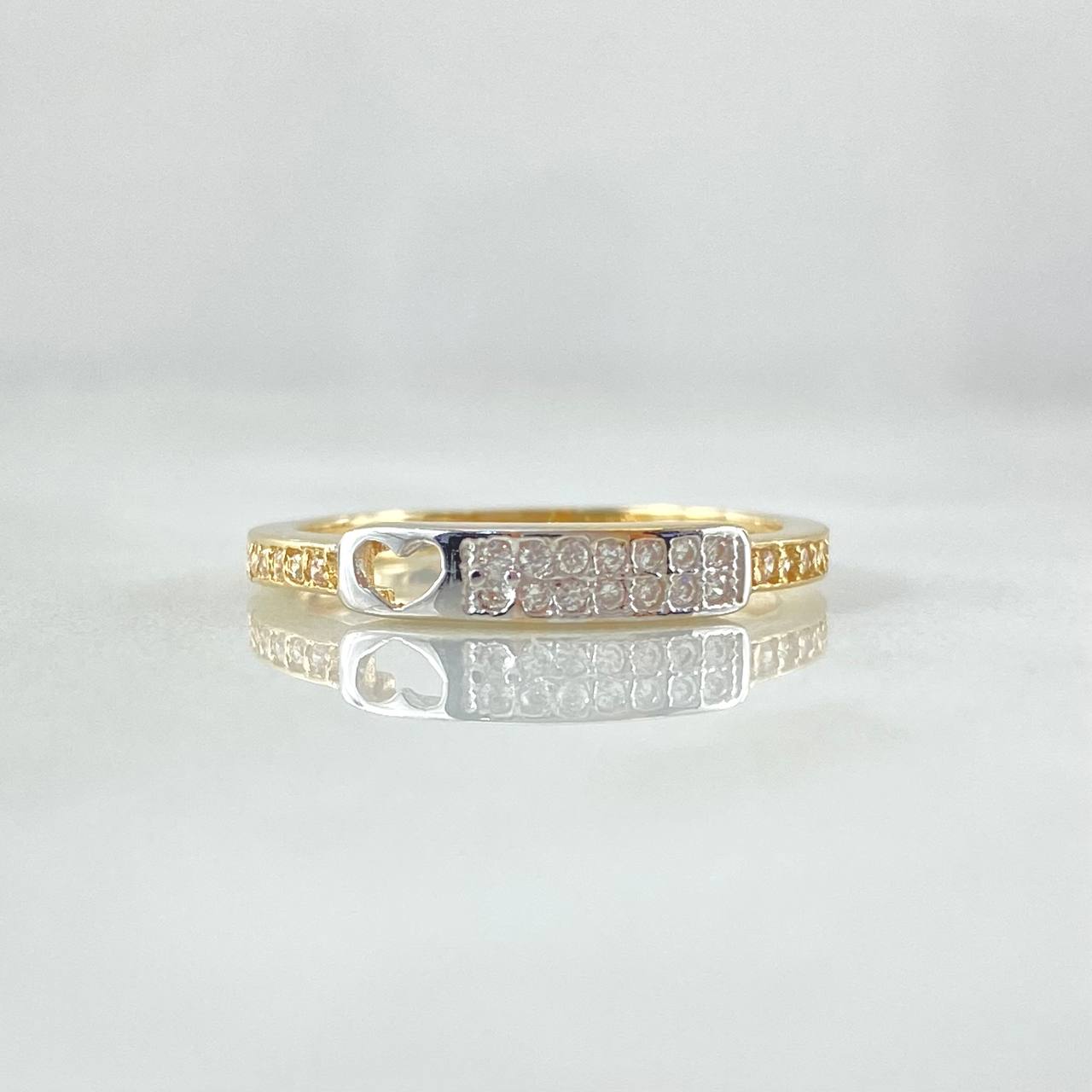 Heart Inlay Rail Ring 1.6gr / T6 / White Zircons Two Yellow White Gold 18K ©