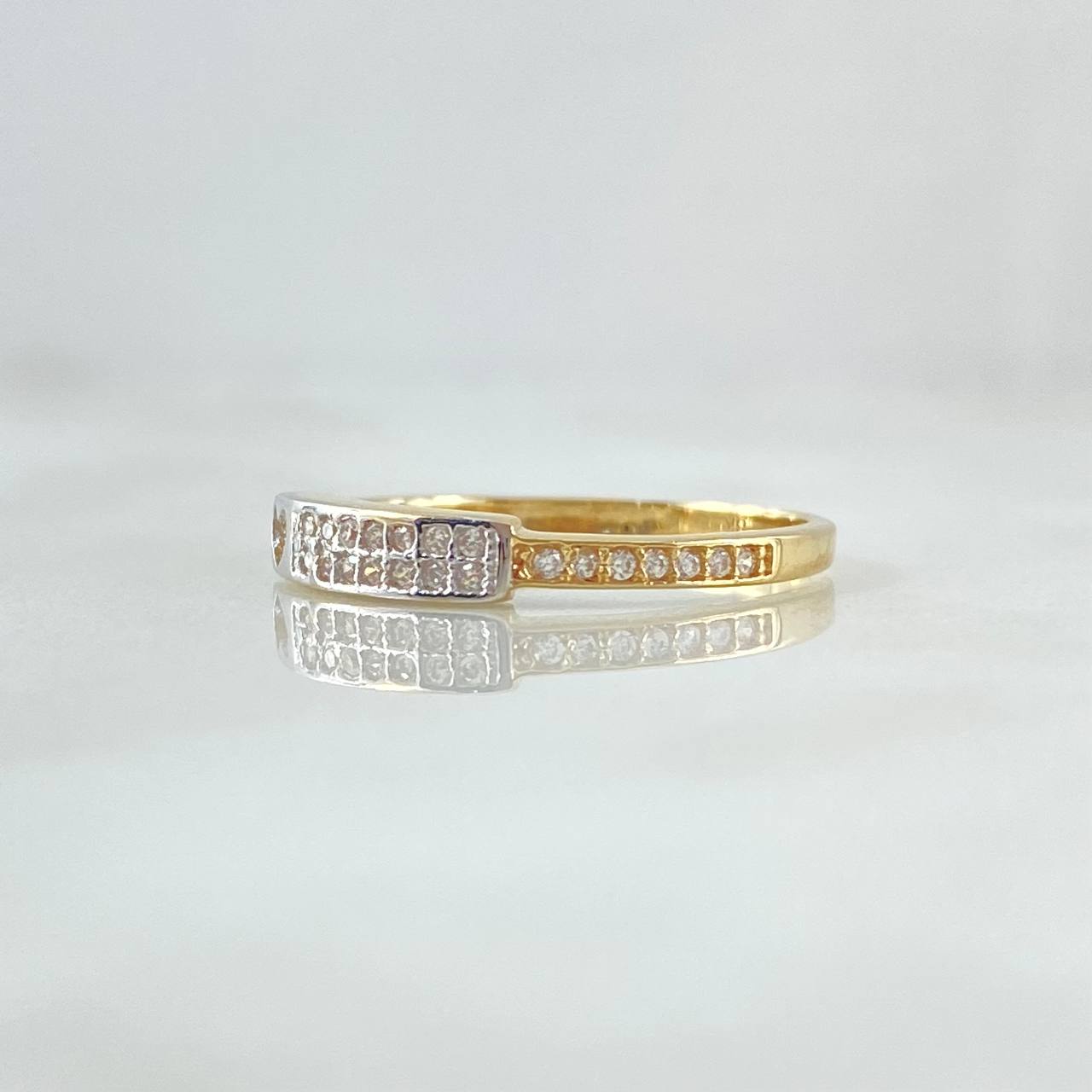 Heart Inlay Rail Ring 1.6gr / T6 / White Zircons Two Yellow White Gold 18K ©