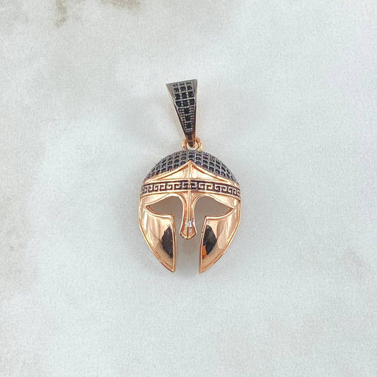 Pendant Spartan Helmet 4.45gr / 3.5cm / Black Zircons Rose Gold 18K *