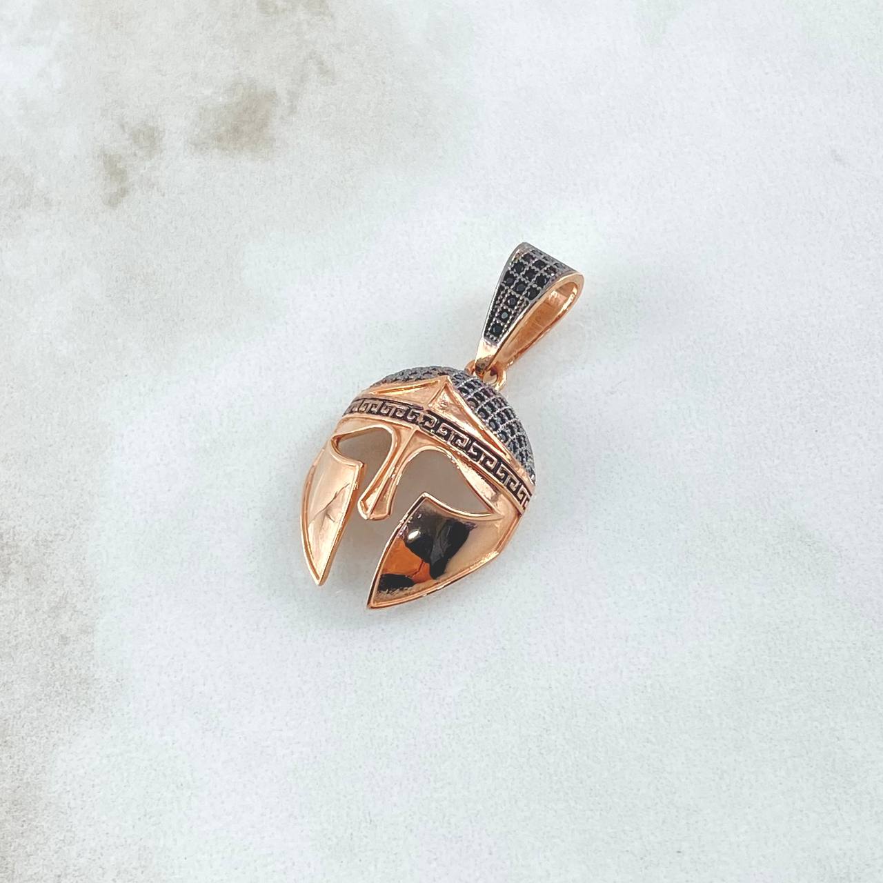 Pendant Spartan Helmet 4.45gr / 3.5cm / Black Zircons Rose Gold 18K *