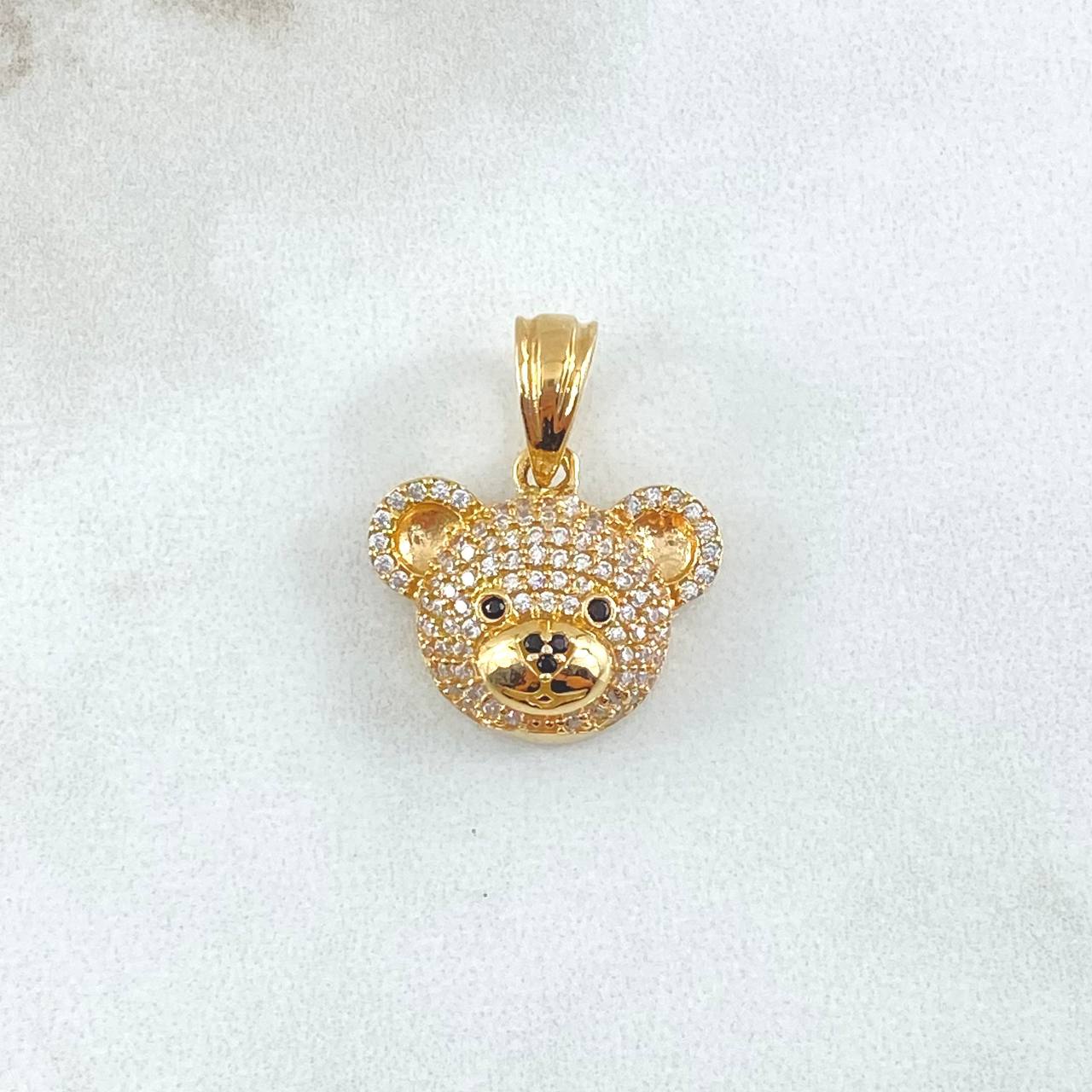 Pendant Face Bear 3gr / 2cm / White Black Zircons Yellow Gold 18K *