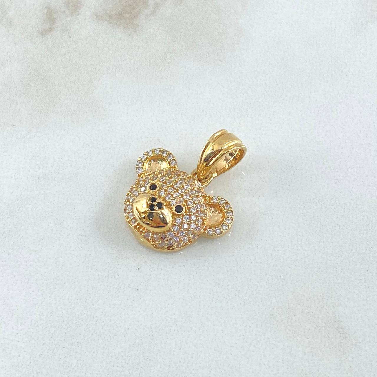Pendant Face Bear 3gr / 2cm / White Black Zircons Yellow Gold 18K *