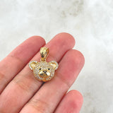 Pendant Face Bear 3gr / 2cm / White Black Zircons Yellow Gold 18K *