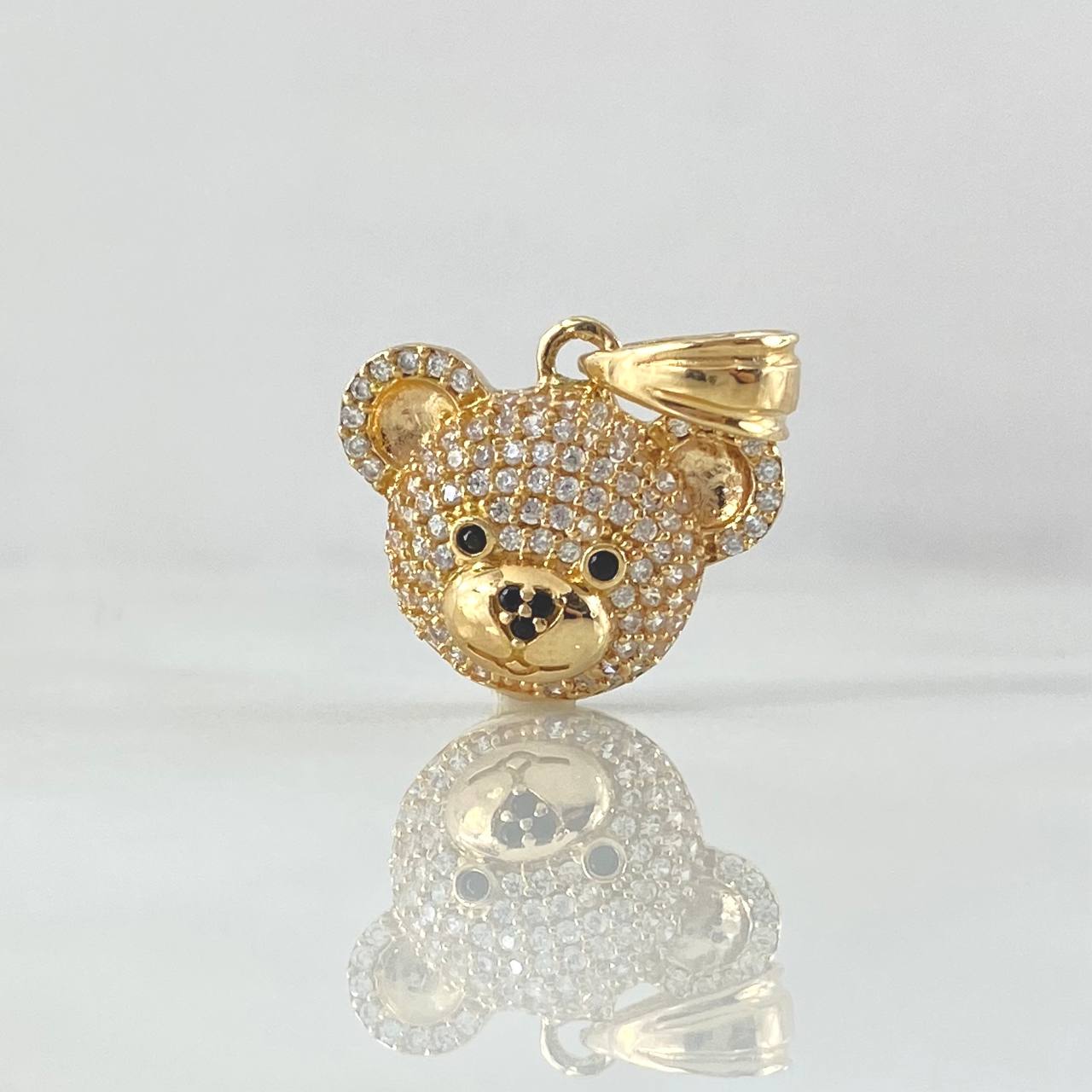 Pendant Face Bear 3gr / 2cm / White Black Zircons Yellow Gold 18K *