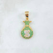 Pendant Money Bag 2.15gr / 3cm / White Green Zircons Two Yellow White Gold 18K *