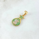 Pendant Money Bag 2.15gr / 3cm / White Green Zircons Two Yellow White Gold 18K *