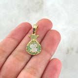 Pendant Money Bag 2.15gr / 3cm / White Green Zircons Two Yellow White Gold 18K *