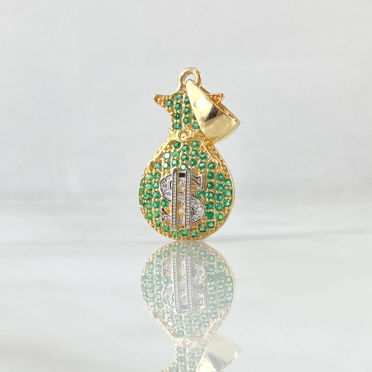 Pendant Money Bag 2.15gr / 3cm / White Green Zircons Two Yellow White Gold 18K *