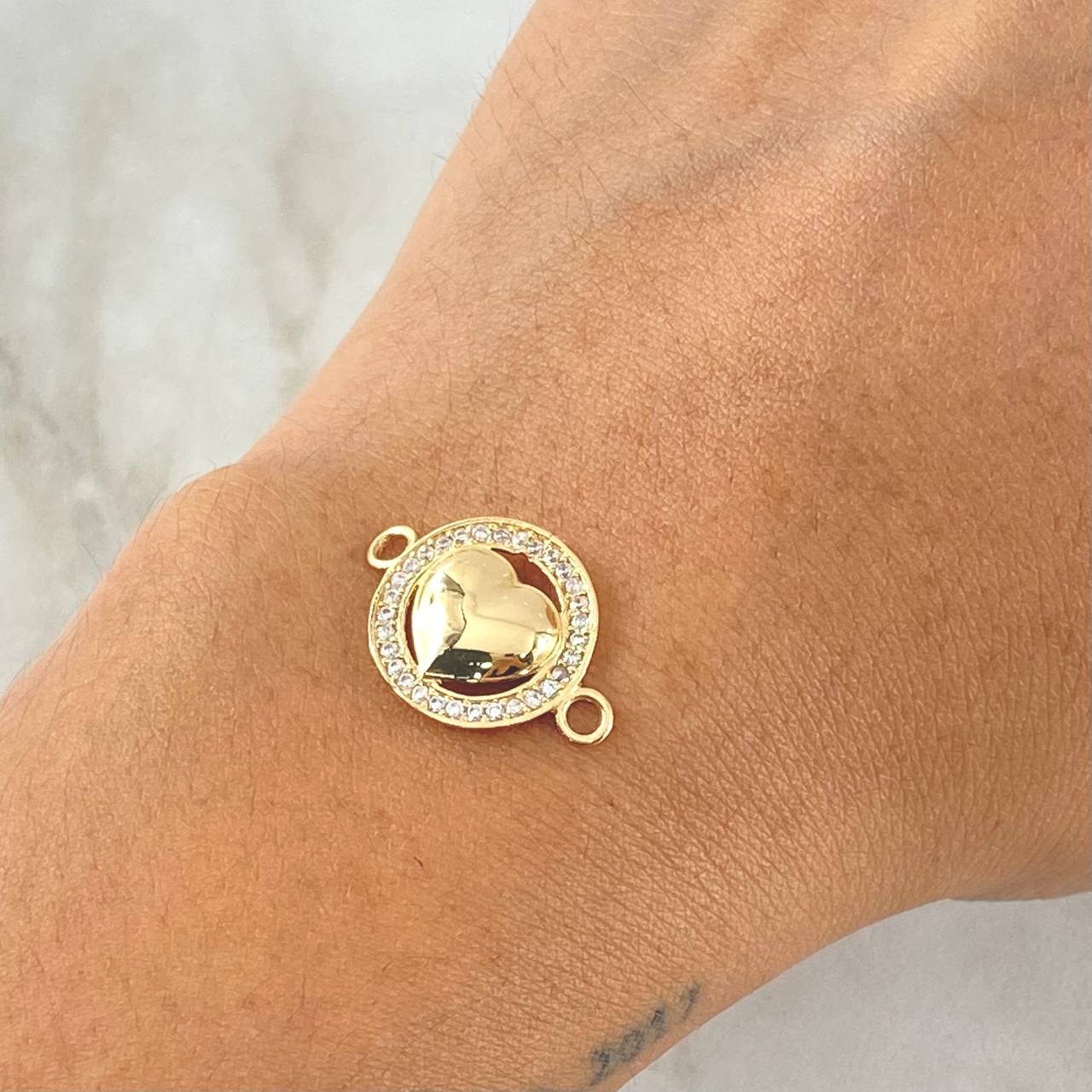 Charm Heart Halo Dense 1.5gr / 2cm / White Zircons Yellow Gold 18K *