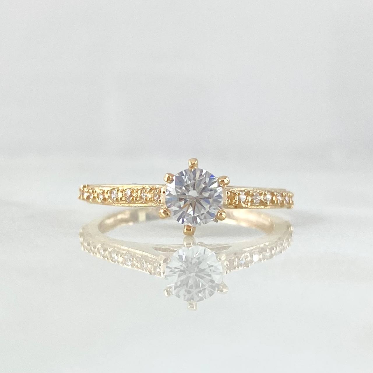 Victorian Bridge Ring 2.25gr / T7 1/4 / White Zircons Yellow Gold 18K *