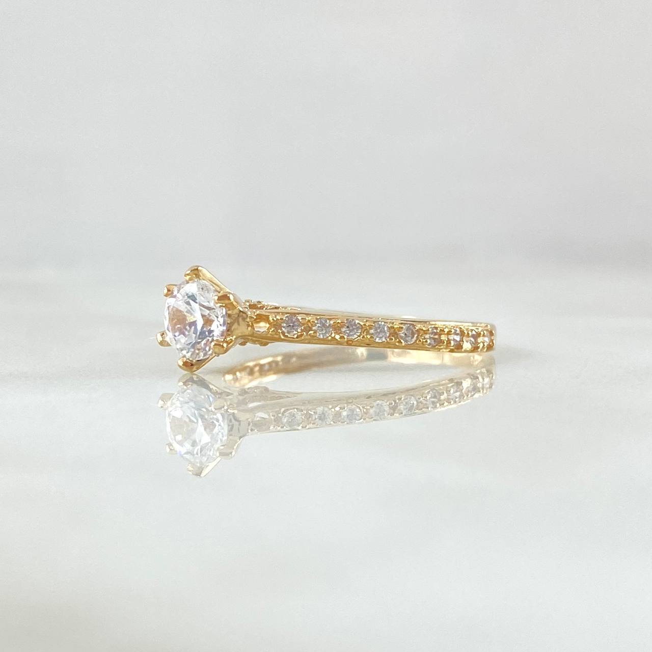 Victorian Bridge Ring 2.25gr / T7 1/4 / White Zircons Yellow Gold 18K *