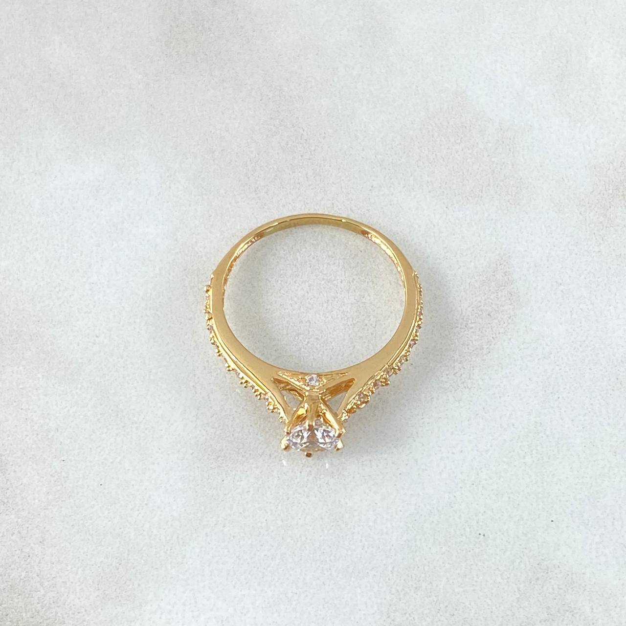 Victorian Bridge Ring 2.25gr / T7 1/4 / White Zircons Yellow Gold 18K *