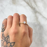 Victorian Bridge Ring 2.25gr / T7 1/4 / White Zircons Yellow Gold 18K *