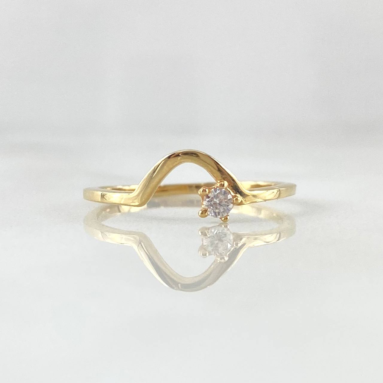 V Curve Ring Petit 1.35gr / T6 1/2 / White Zircon Yellow Gold 18K *