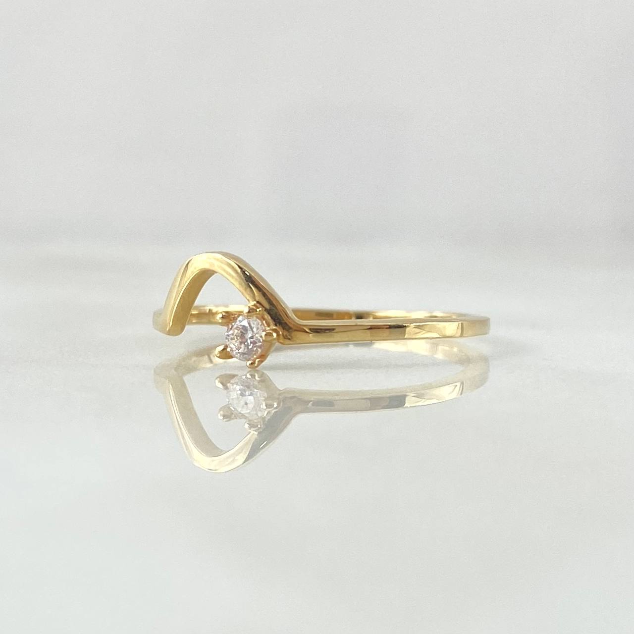 V Curve Ring Petit 1.35gr / T6 1/2 / White Zircon Yellow Gold 18K *